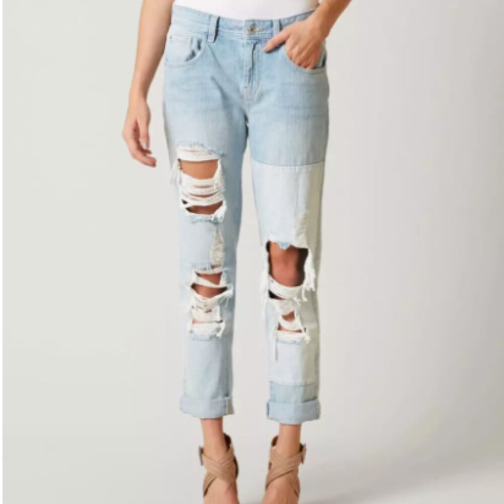 Guess Jeans Boy Fit Relaxed High Waist Distressed Grunge Punk Light Wash Size 25